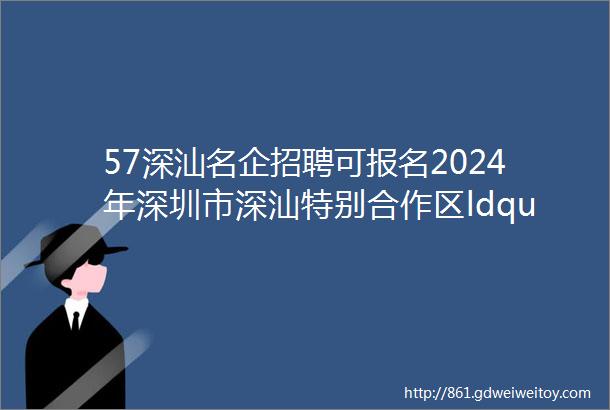 57深汕名企招聘可报名2024年深圳市深汕特别合作区ldquo春风行动rdquo公益招聘会企业招聘信息